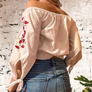 Off The Shoulder Hollister Flower Top with ties